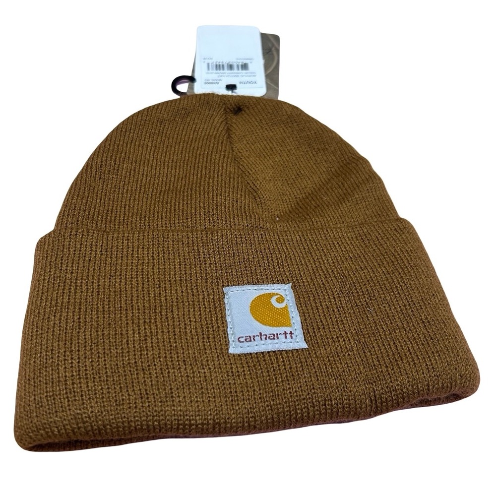 Carhartt Logo Patch Knit Watch Hat Beanie Brown Sz Youth NWT